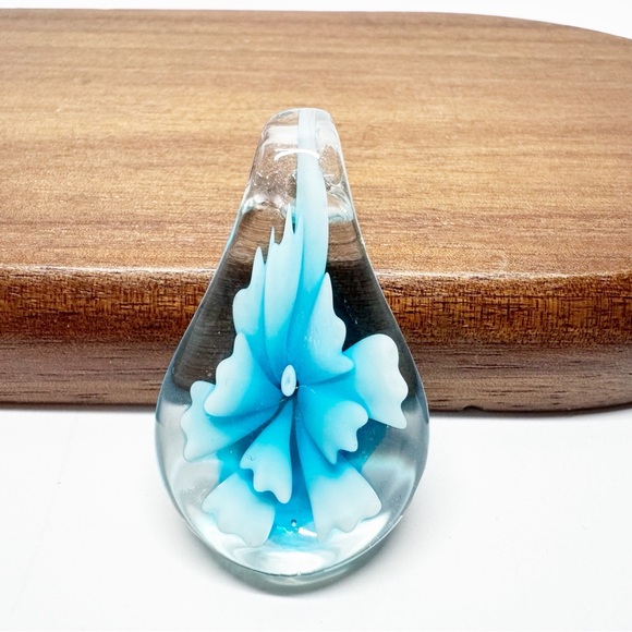 Jewelry - Hand Blown Floral Art Glass Tear Pendant